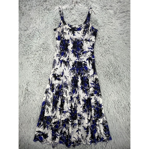 Evan Picone Dresses & Skirts - Evan Picone Maxi‎ Dress Women's 14 Blue Black Floral Tiered Boho Casual Party